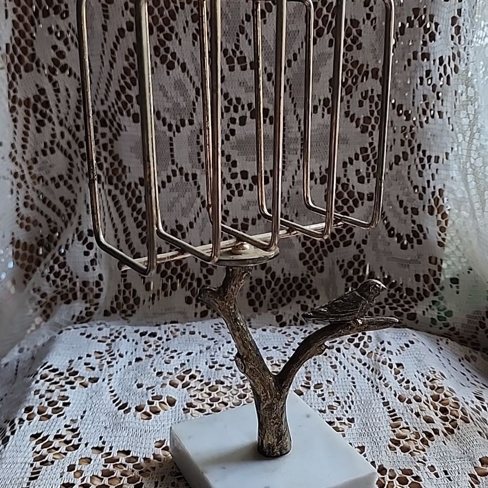 Vintage Marble Base Bird On Limb Guest Towel Holder